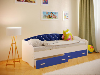 Кровать Софа-8 с мягкой спинкой со стразами (900х1900) Белый/Синий в Кольцово - kolcovo.mebel54.com | фото