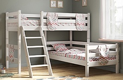 Кровать Соня вариант 8 угловая с наклонной лестницей Белый полупрозрачный в Кольцово - kolcovo.mebel54.com | фото