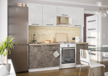 Кухонный гарнитур Нувель 2100мм белый/бетон коричневый в Кольцово - kolcovo.mebel54.com | фото
