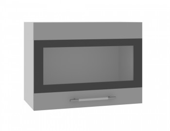 Норд ШВГС 600 Шкаф верхний горизонтальный со стеклом (Софт черный/корпус Белый) в Кольцово - kolcovo.mebel54.com | фото
