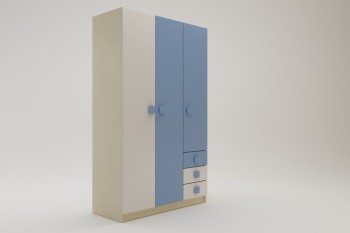 Шкаф 3-х створчатый с ящиками Скай (Синий/Белый/корпус Клен) в Кольцово - kolcovo.mebel54.com | фото
