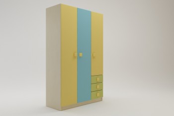 Шкаф 3-х створчатый с ящиками Смайли (Желтый/Голубой/Зеленый/корпус Клен) в Кольцово - kolcovo.mebel54.com | фото