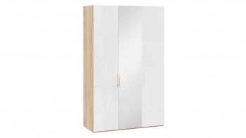 Шкаф комбинированный с 2 глухими и 1 зеркальной дверями правый «Эмбер» Яблоня Беллуно/Белый глянец в Кольцово - kolcovo.mebel54.com | фото